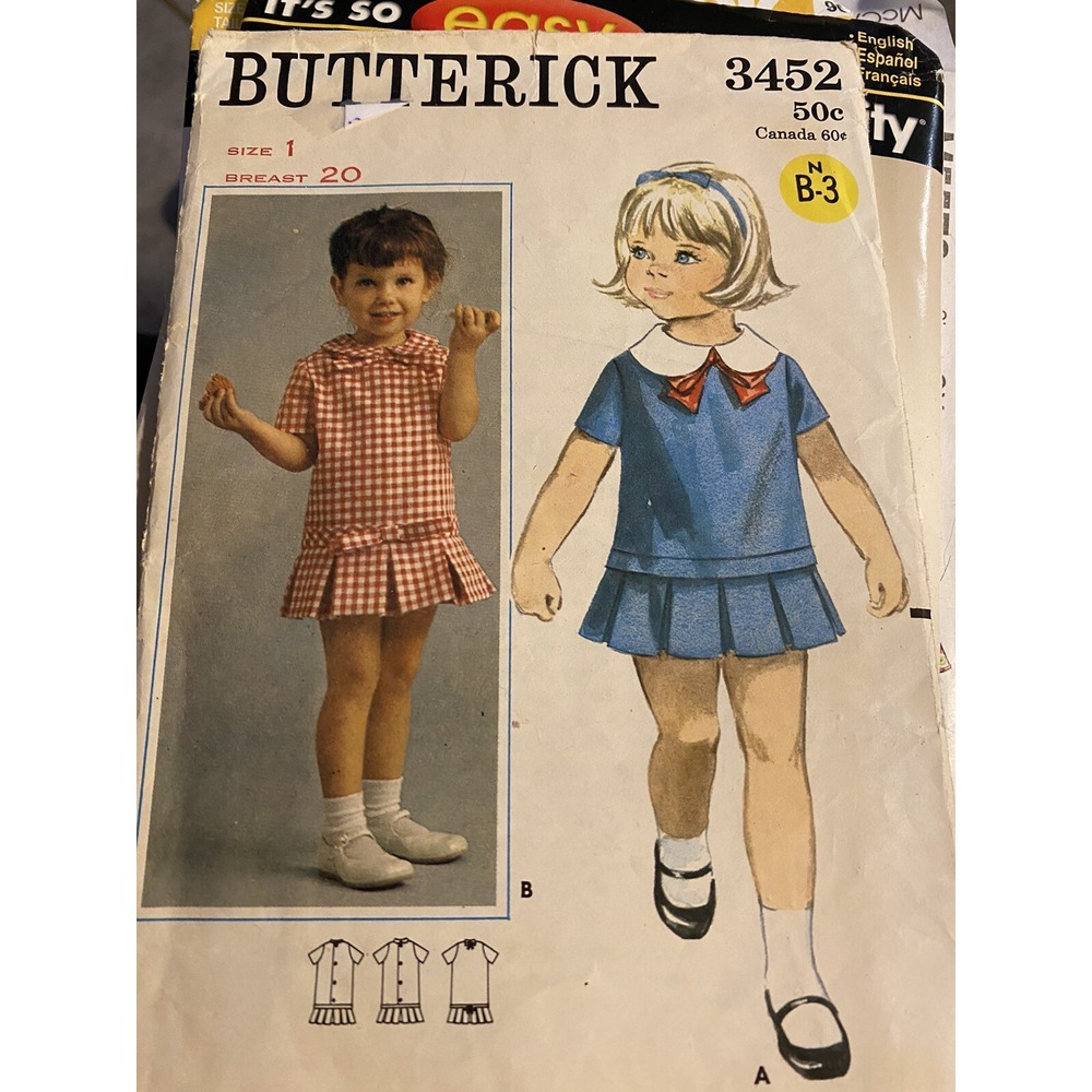 Vintage 1960s Butterick 3452 Toddler Dress Sewing Pattern Size 1 Cut Complete